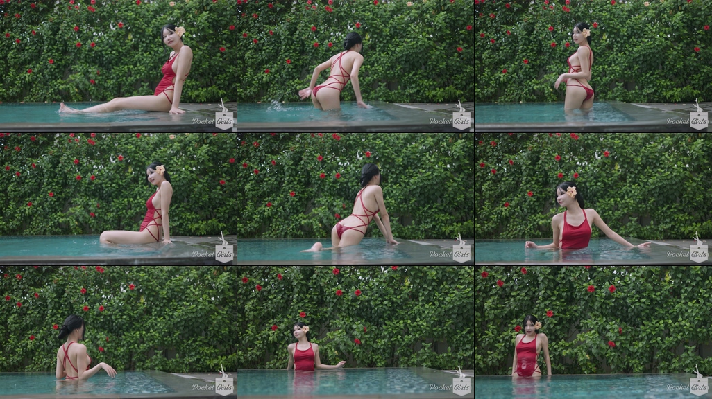 Pool Wading in Vibrant Red Monokini, Yeonji, Part.1b – #0848插图