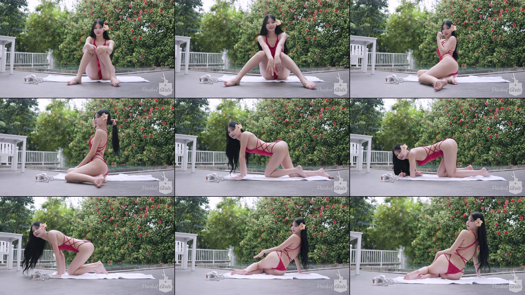 Pool Wading in Vibrant Red Monokini, Yeonji, Part.1g – #0853插图