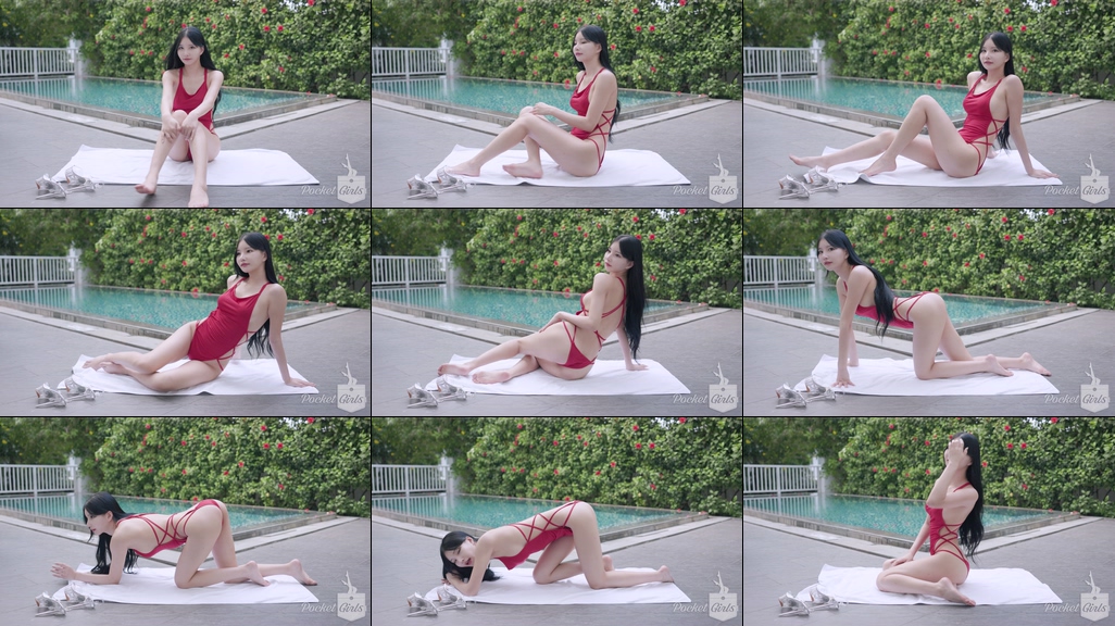 Pool Wading in Vibrant Red Monokini, Yeonji, Part.1e – #0851插图