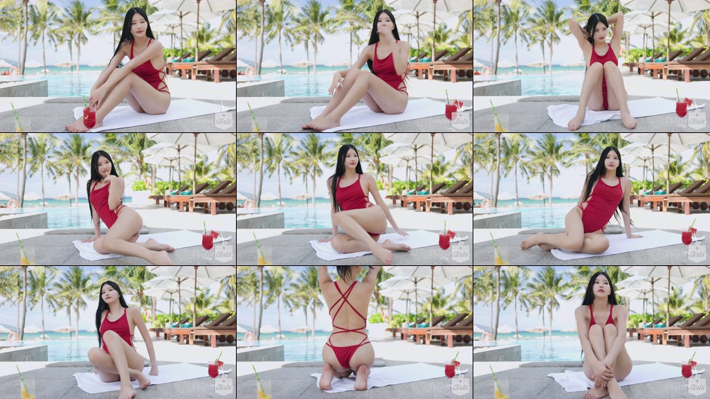 Pool Wading in Vibrant Red Monokini, Yeonji, Part.1d – #0850插图